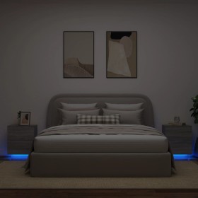 Comodini con Luci LED 2pz Grigio Sonoma in Legno Multistrato