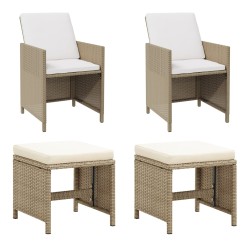 Sedie da Giardino con Sgabelli 2 pz in Polyrattan Beige