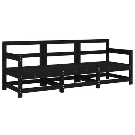 Set Salotto da Giardino 3 pz Nero in Legno Massello di Pino