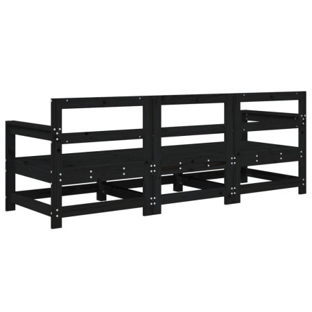 Set Salotto da Giardino 3 pz Nero in Legno Massello di Pino