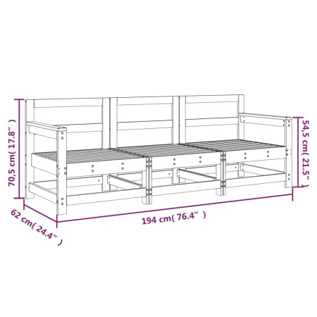 Set Salotto da Giardino 3 pz Nero in Legno Massello di Pino