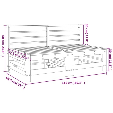 Divani Centrali da Giardino 2 pz Bianchi Legno Massello di Pino