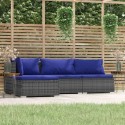 Set Divani da Giardino 4 pz con Cuscini in Polyrattan Grigio