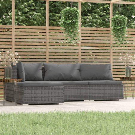 Set Divani da Giardino 4 pz con Cuscini in Polyrattan Grigio