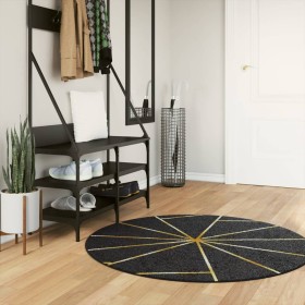 Tappeto Lavabile Nero e Oro Ø 120 cm Antiscivolo