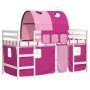 Letto a Soppalco con Tunnel Bambini Rosa 80x200cm Massello Pino