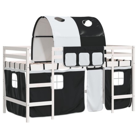 Letto a Soppalco con Tunnel Bambini Bianco e Nero 80x200cm Pino