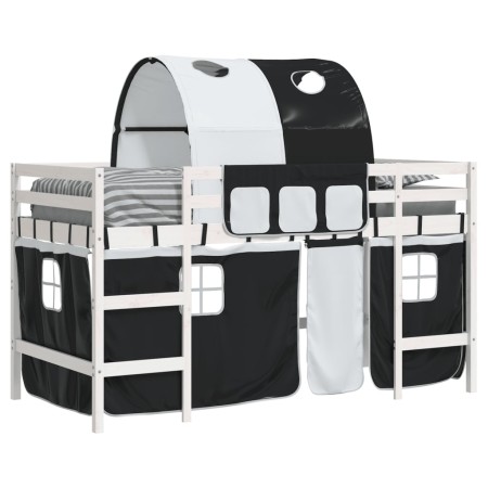 Letto a Soppalco con Tunnel Bambini Bianco e Nero 80x200cm Pino