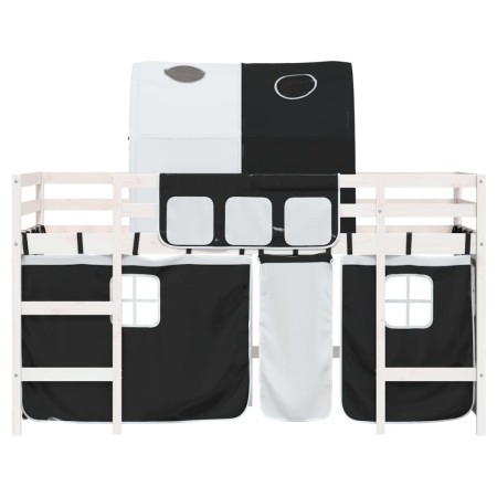 Letto a Soppalco con Tunnel Bambini Bianco e Nero 80x200cm Pino