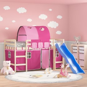 Letto a Soppalco con Tunnel Bambini Rosa 80x200cm Massello Pino