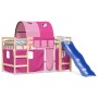 Letto a Soppalco con Tunnel Bambini Rosa 80x200cm Massello Pino