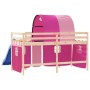 Letto a Soppalco con Tunnel Bambini Rosa 80x200cm Massello Pino