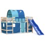 Letto a Soppalco con Tunnel Bambini Blu 90x200cm Massello Pino