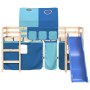 Letto a Soppalco con Tunnel Bambini Blu 90x200cm Massello Pino