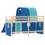 Letto a Soppalco con Tunnel Bambini Blu 90x200cm Massello Pino