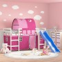 Letto a Soppalco con Tunnel Bambini Rosa 90x200cm Massello Pino