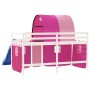 Letto a Soppalco con Tunnel Bambini Rosa 90x200cm Massello Pino