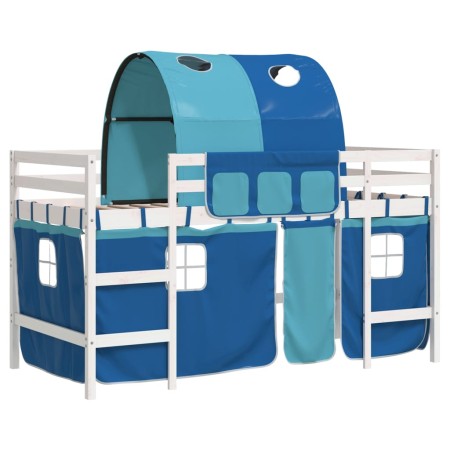 Letto a Soppalco con Tunnel Bambini Blu 90x190cm Massello Pino