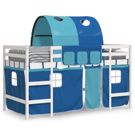 Letto a Soppalco con Tunnel Bambini Blu 90x190cm Massello Pino