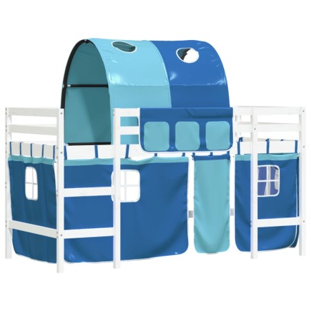 Letto a Soppalco con Tunnel Bambini Blu 90x190cm Massello Pino