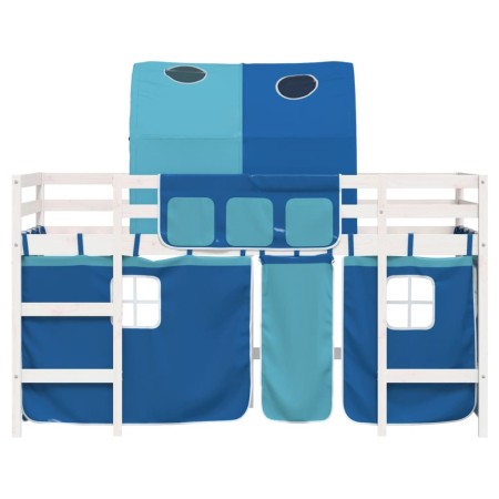 Letto a Soppalco con Tunnel Bambini Blu 90x190cm Massello Pino