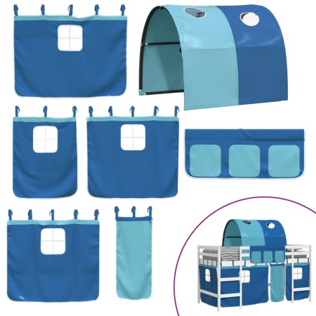 Letto a Soppalco con Tunnel Bambini Blu 90x190cm Massello Pino