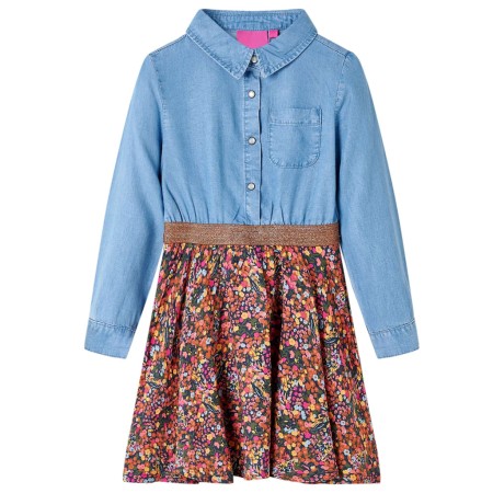 Abito da Bambina a Maniche Lunghe Blu Marino e Blu Denim 104