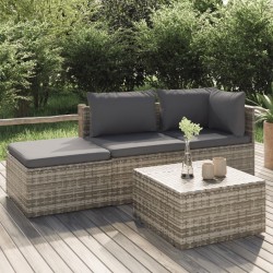 Set Divani da Giardino 4 pz con Cuscini in Polyrattan Grigio