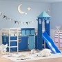 Letto a Soppalco con Torre Bambini Blu 80x200cm Massello Pino