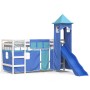 Letto a Soppalco con Torre Bambini Blu 80x200cm Massello Pino