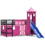 Letto a Soppalco con Torre Bambini Rosa 80x200cm Massello Pino