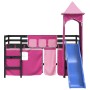 Letto a Soppalco con Torre Bambini Rosa 80x200cm Massello Pino