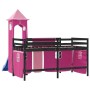 Letto a Soppalco con Torre Bambini Rosa 80x200cm Massello Pino