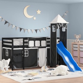 Letto a Soppalco con Torre Bambini Bianco e Nero 90x200cm Pino