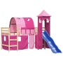 Letto a Soppalco con Torre Bambini Rosa 80x200cm Massello Pino