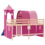 Letto a Soppalco con Torre Bambini Rosa 80x200cm Massello Pino