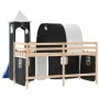 Letto a Soppalco con Torre Bambini Bianco e Nero 80x200cm Pino