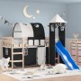 Letto a Soppalco con Torre Bambini Bianco e Nero 90x190cm Pino