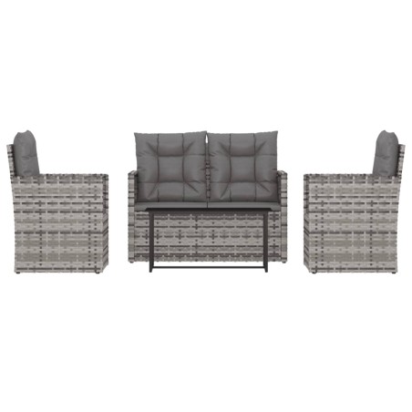 Set Divani da Esterno 4 pz con Cuscini in Polyrattan Grigio