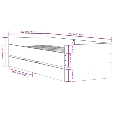 Giroletto con Cassetti Rovere Fumo 100x200 cm