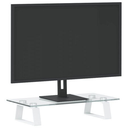 Supporto per Monitor Bianco 40x20x8cm Vetro Temperato e Metallo