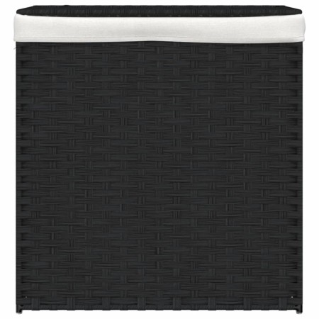 Cesto Portabiancheria 2 Sezioni Nero 53x35x57 cm Polyrattan