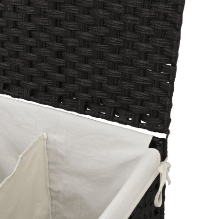 Cesto Portabiancheria 2 Sezioni Nero 53x35x57 cm Polyrattan