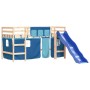 Letto a Soppalco con Tende Bambini Blu 80x200 cm Massello Pino