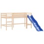 Letto a Soppalco con Tende Bambini Blu 80x200 cm Massello Pino