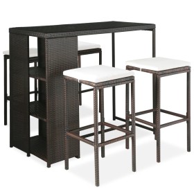 Set da Bar da Giardino 5 pz con Cuscini in Polyrattan Marrone