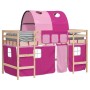 Letto a Soppalco con Tunnel Bambini Rosa 90x200cm Massello Pino