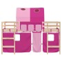 Letto a Soppalco con Tunnel Bambini Rosa 90x200cm Massello Pino