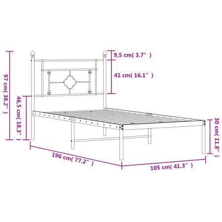 Giroletto con Testiera in Metallo Nero 100x190 cm