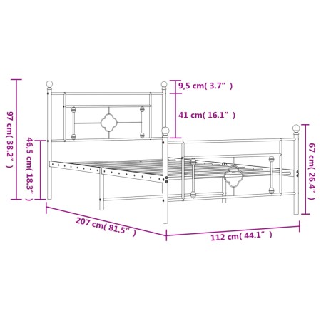 Giroletto con Testiera e Pediera Metallo Bianco 107x203 cm